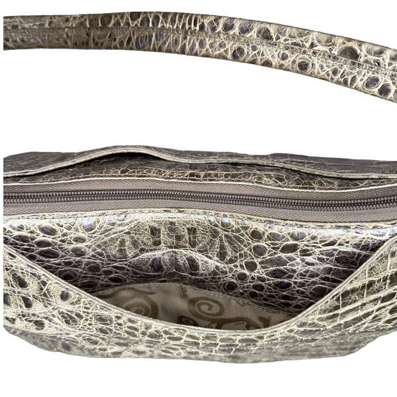 Brighton Croc Embossed Beige Green Metallic Hand Bag Hobo Shoulder Purse - Picture 6 of 11